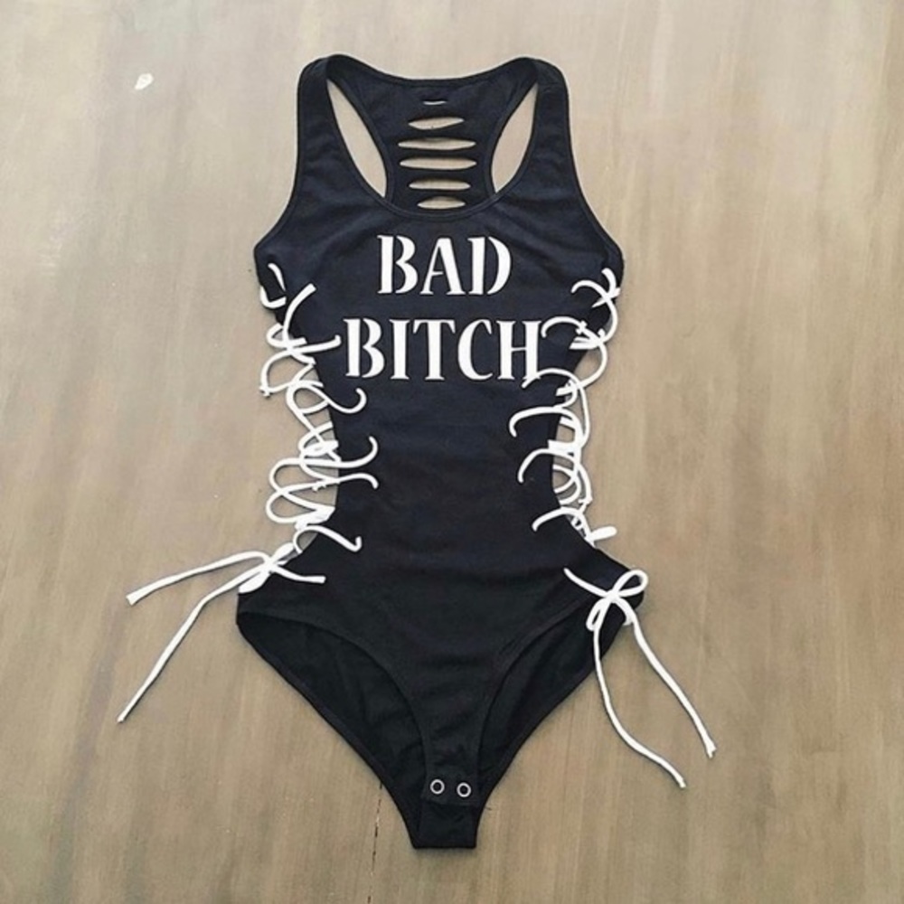 Black Bad GIRL corset Bodysuit Onepiece, Boss Babe